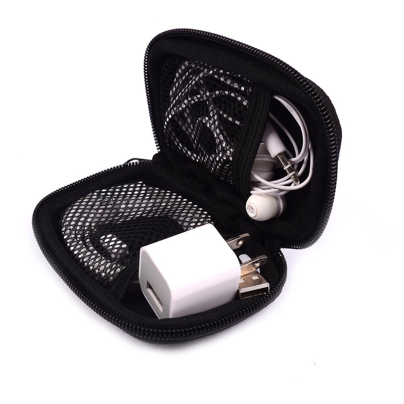 Jlyifan Zip Earbuds Earphone Holder Pouch USB Cable Organizer Small Portable Electronics Accessories Pouch Car Charger Coin Neoprene Soft Case Storage Bag for SD TF Card (Black) - Image 1